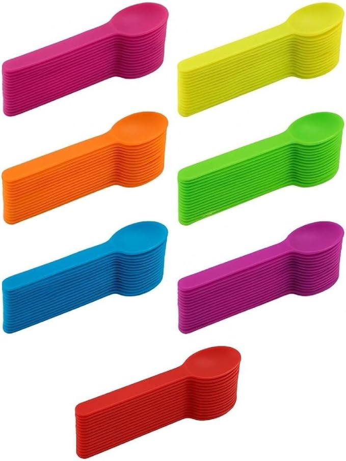 50PC Reusable Heavyweight Plastic Spoons,Mixed Colors Durable Dessert Spoons for Frozen Yogurt, Ice Cream, and Snacks More