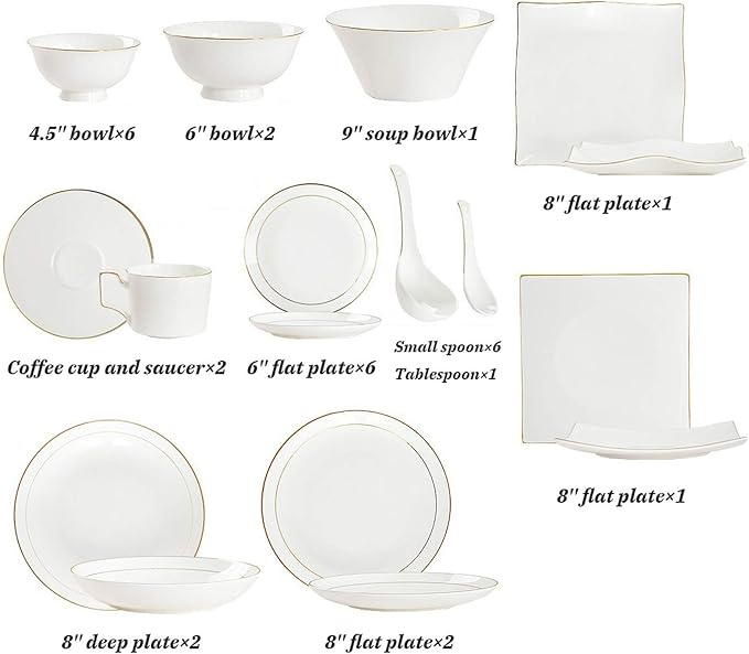 Stylish Dinner Plates,Ceramics Dinnerware Sets, 32 Pieces Bone China Dinner Combination Set Pure White Porcelain Cereals Bowls/Steak Plates for Wedding Gifts,