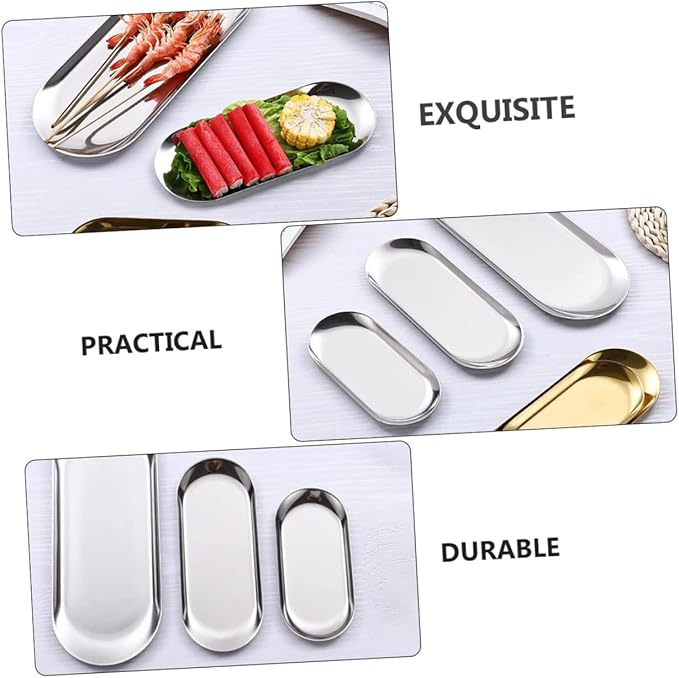 Garneck 2pcs Dessert Serving Tray Jewelry Tray Stackable Stainless Steel Storage Plate Home Restaurant Tableware