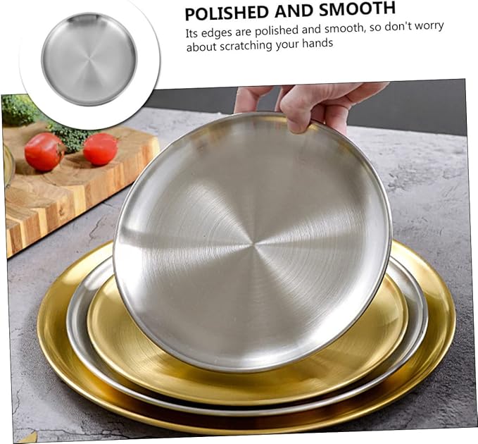 GLEAVI Compact Round Tray Stainless Steel Fruit Serving Plate Kitchen Supplies