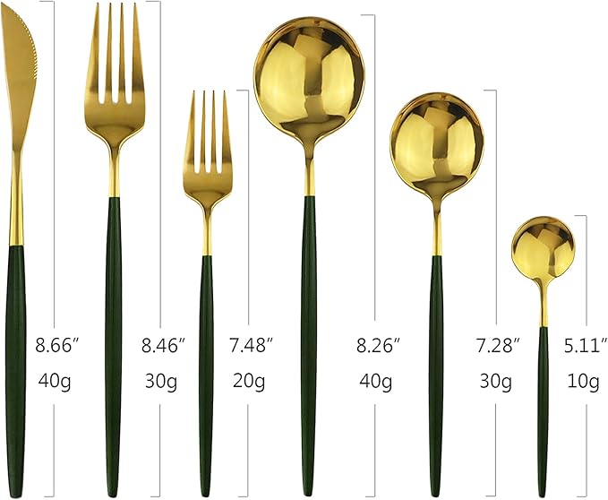 36-Pieces Silverware Mirror Polished Dinnerware Gold Flatware With Green Handle, 18/0 Stainless Steel Cutlery Set For Home Kitchen Party Hotel Restaurant Wedding Service for 6