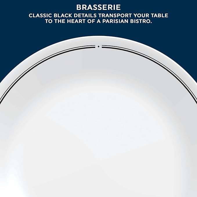 Corelle 6-Piece 8.5" Lunch Round Plates, Vitrelle Triple Layer Glass, Lightweight Round Plates, Salad Plates, Chip and Scratch Resistant, Microwave and Dishwasher Safe, Brasserie, Medium