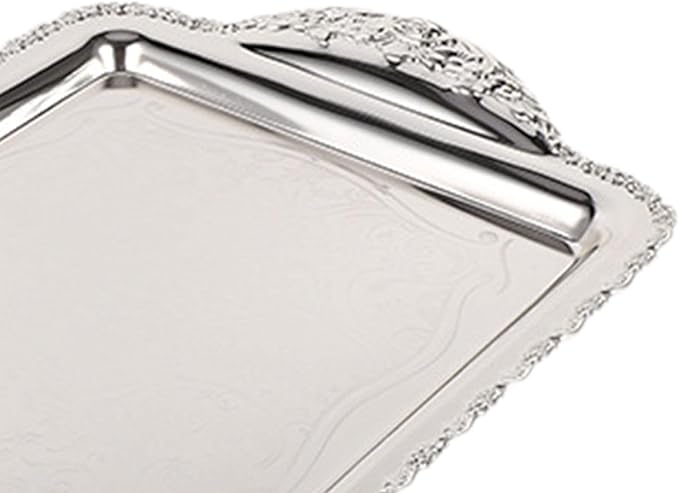 Decorative Fruit Tray Serving Platter Handcrafted Wearproof Drop Resistant Rectangle Plate Fruit Plate for Home Restaurant, Silver, Medium