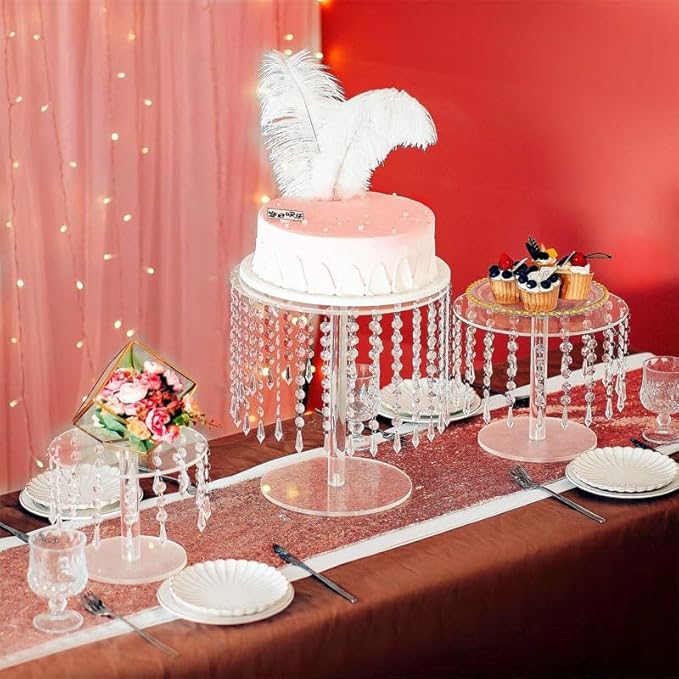 Acrylic Cake Stand, Round Crystal Cake Stands, Crystal Cake Holder Cupcakes Serving Plate for Wedding Birthday Party Table Decoration (Middle)