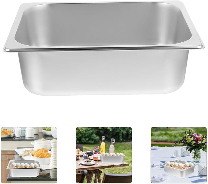 Catering Pans Square Basin 10cm Stainless Steel Canteen Basin Stainless Steel Buffet Foods Holder Pot Serving Tray for Buffet Plate Fruit Tray