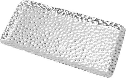 Hammered Tray,Stainless Steel Hammered Tray Exquisite Odorless Serving Tray for Living Room Bedroom Kitchen Bathroom (Silver)