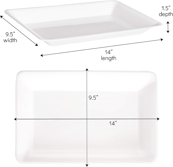 Plasticpro Plastic Serving Trays - Serving Platters Rectangle 10 X 14 Disposable Party Dish White Pack of 8