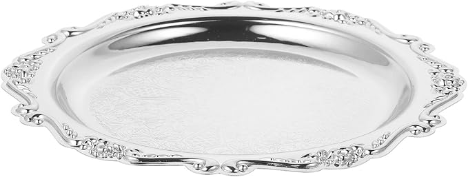 GLEAVI Decorative Iron Serving Tray Scratch Resistant Jewelry Dish Ring Holder for Wedding Dining and Home Use Versatile Silver Dessert Platter with Bright Finish for Cake Snacks and