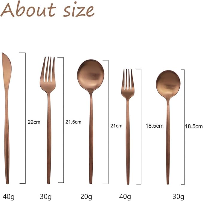 Copper Silverware Set JASHII 40-Piece Flatware Set 304 Stainless Steel Flat Cutlery Set for 8 Matte Kitchen Forks Knife Spoons Set, Satin Finish Tableware Set for Home and Restaurant, Dishwasher Safe