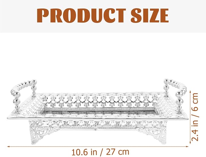Metal Iron Fruit Serving Tray with Glass Stand, Rectangle Glitter Party Tray Dry Nut Dish with 2 Handle Veggie Candy Bowl for Table Dessert Snack Silver, 10.6X7X2.4in