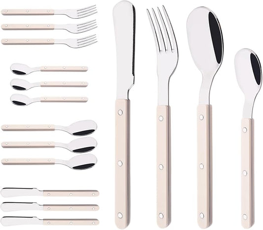 Beige Handle Silverware Set, Uniturcky 16-Piece Stainless Steel Flatware Set for 4, Tableware Eating Utensils for Daily Use and Party, Camping Cutlery Set with Color Handle