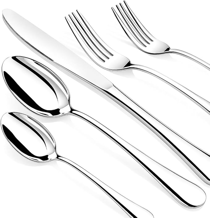 Silverware Set, 40 Piece Stainless Steel Cutlery Sets for 8, Heavy Duty Flatware, Mirror Polished Forks Spoons and Knives Set, Reusable Utensils for Home Kitchen, Dishwasher Safe