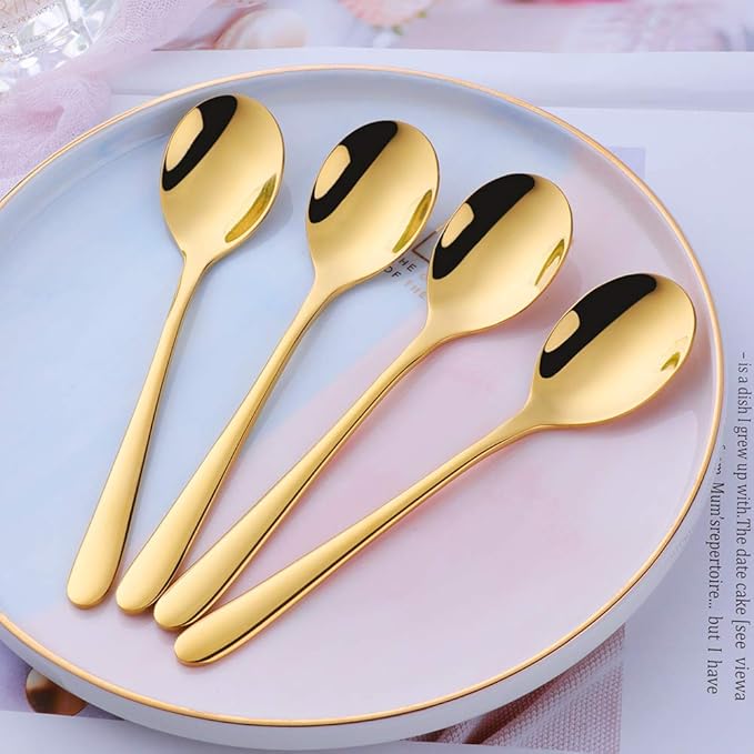 Demitasse Espresso Spoons, BuyGo 18/8 Stainless Steel Gold Teaspoon Round Mini Coffee Sugar Spoon for Home Cafe Restaurant, 6 Inch, Set of 4