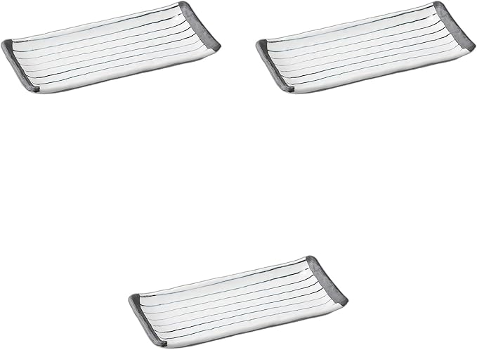 Setomonohonpo Set of 3 Ibushi Black Tokusa Long Angle Serving Plates, 8.6 x 3.9 x 1.0 inches (21.8 x 10 x 2.5 cm), Appetizer Plate, Porcelain