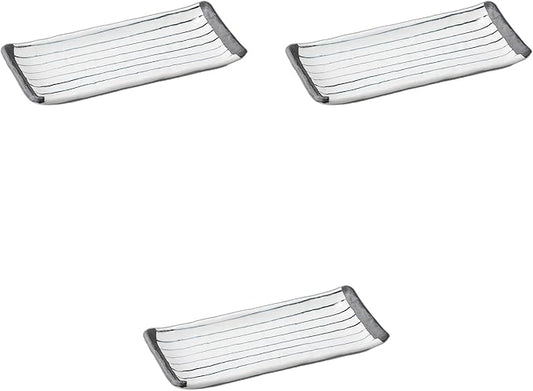 Setomonohonpo Set of 3 Ibushi Black Tokusa Long Angle Serving Plates, 8.6 x 3.9 x 1.0 inches (21.8 x 10 x 2.5 cm), Appetizer Plate, Porcelain
