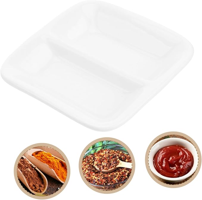 LIFKOME 2pcs Pure White Ceramic Snack Plate Condiment Plate Sauce Dishes Serving Tray Lid for Appetizers Birds Pets Charcuterie