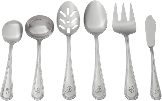 RiverRidge Monogrammed Beaded Flatware Set - B - 46-Piece Silverware with Custom Letter Stamp, 18/0 Stainless Steel Utensils Set for Daily Use & Special Occasions - Dishwasher Safe, Versatile Design