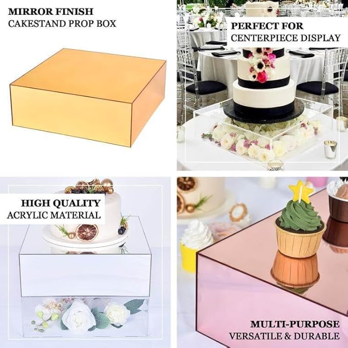 Efavormart 18"X18" | Silver Acrylic Cake Box Stand, Mirror Finish Display Box Pedestal Riser with Hollow Bottom