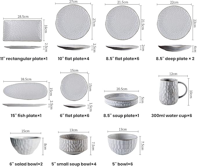 Dinnerware Sets Dish Set,Ceramics Dinner Sets,39 Pieces White Cereal Bowl Steak Plate | Nordic Style Porcelain for Family Gathering,