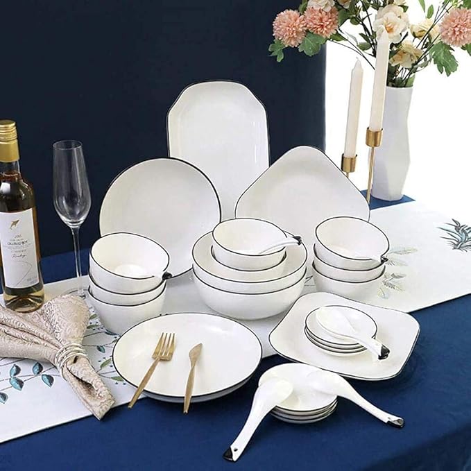 Elegant Dishes Plate Bowl Set,29 Pieces White Ceramics Dinner Sets