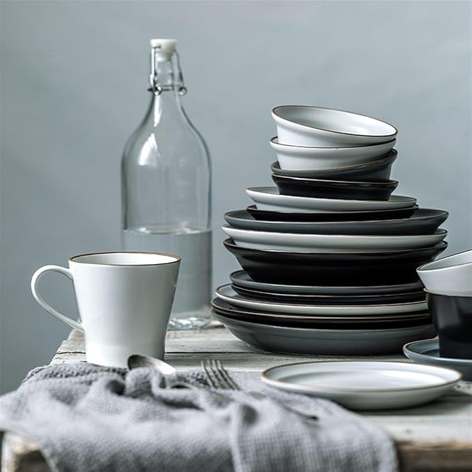 Dinner Plate Simple Ceramic Dinner Plates Creative Grey Nordic Plate Household Dishes and Bowls Porcelain Tableware for Kitchen(9 Inch Plate Black)