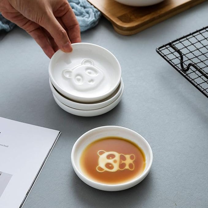 Mathew 4pcs Panda Relief Ceramic Sauce Dish Seasoning Dish Sushi Dipping Bowl Appetizer Plate