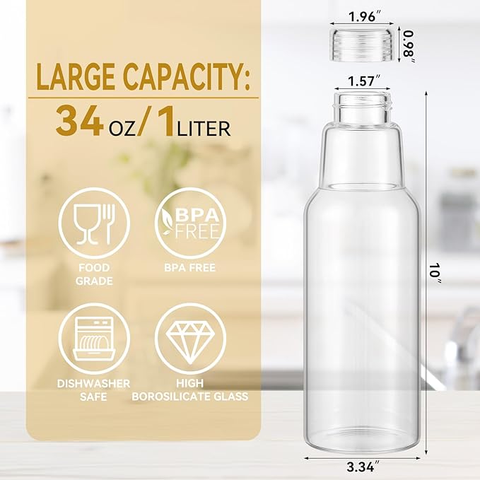CWHHRN 34 Oz Glass Juice Bottles with Lids, Glass Bottles, BPA Free, Borosilicate Glass for Juicing, Smoothies, Infused Water, Beverage Storage, Shaker Bottles (1 Pack)