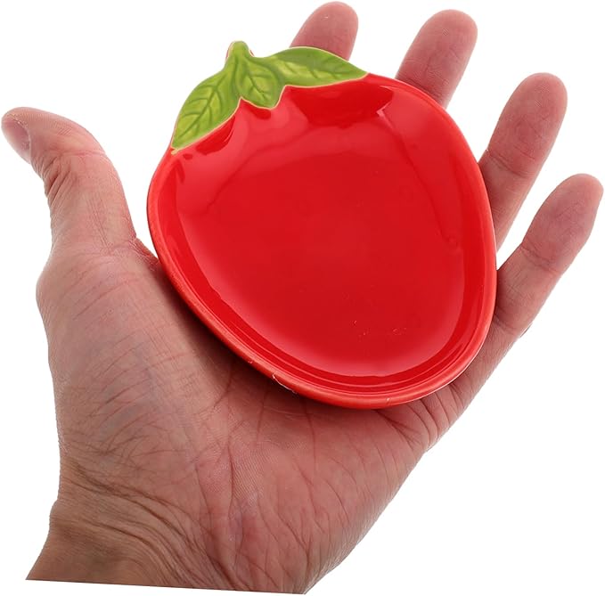 OUNONA 2pcs Ceramic Strawberry Shape Plates Snack Dishes Fruit Porcelain Appetizer Plates