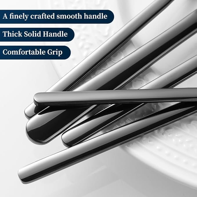 Black Silverware Set with Steak Knives, 20-Piece Flatware Set for 4, 18/10 Stainless Steel Cutlery for Home Kitchen and Restaurant