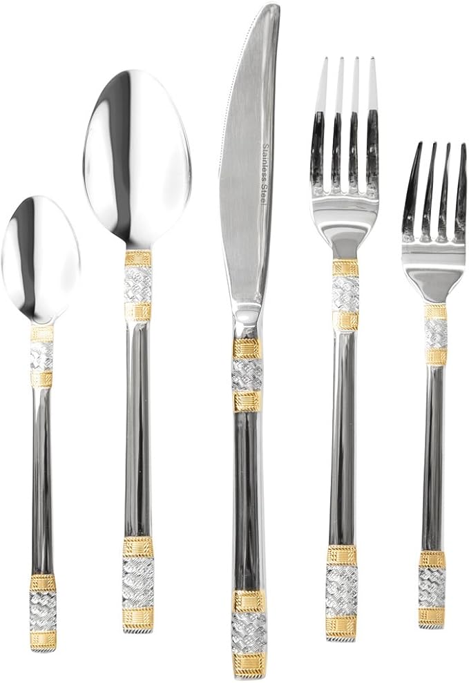 'Milano' 40-Pcs. Fine Flatware Set, Silverware Cutlery Dining Service for 8, Premium 18/10 Surgical Stainless Steel, 24K Gold-Plated Trim