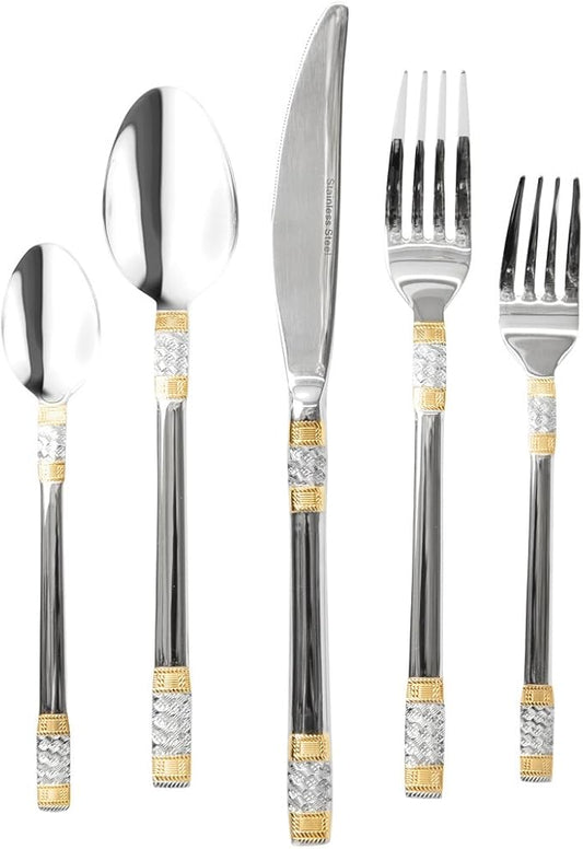 'Milano' 40-Pcs. Fine Flatware Set, Silverware Cutlery Dining Service for 8, Premium 18/10 Surgical Stainless Steel, 24K Gold-Plated Trim