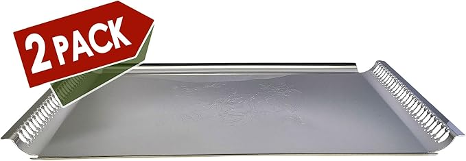 (Pack of 2 18.9 inch x 11.9 inch Rectangular Chrome Plated Silver Serving Tray with Handles Stylish Floral Engraved Party Wedding Dessert Buffet Decor Platter Plate NC-113