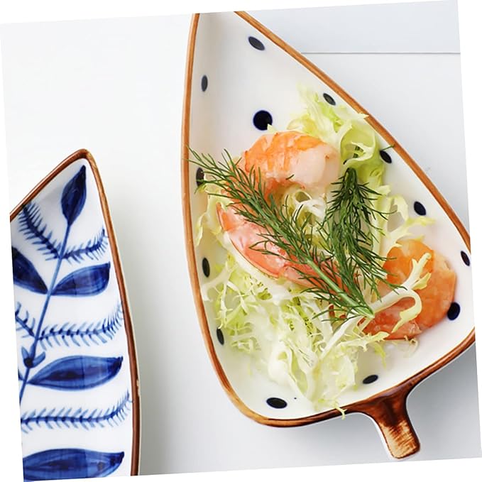 Alipis Leaf Shaped Ceramic Seasoning Dish Random Pattern Snack Plate for Dipping Sauces Fruits Nuts and Condiments Versatile Appetizer Bowl for Home Kitchen Bbq and Parties