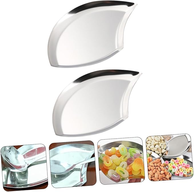 ABOOFAN 2sets Spoon Tray Fruit Trays Serving Dish Serving Tray Round Food Storage Tray Candy Plates Candy Tray Spoon Storage Holder Snack Plate Storage Plate Silver Stainless Steel 2pcs*2