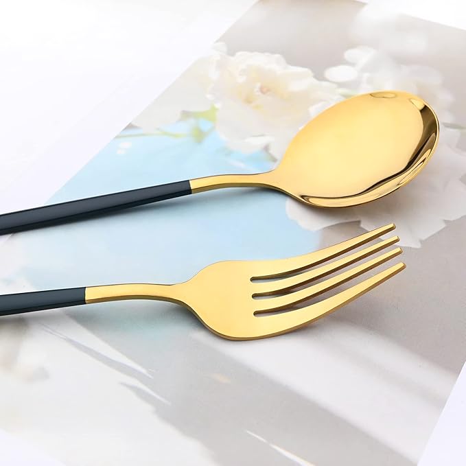 40 Pcs Silverware Set With Teaspoon For 10, Food Grade Stainless Steel Utensils Tableware Set, Elegant & Simple Flatware Serving Set Include Knife Fork Spoon, Mirror (Green Gold)