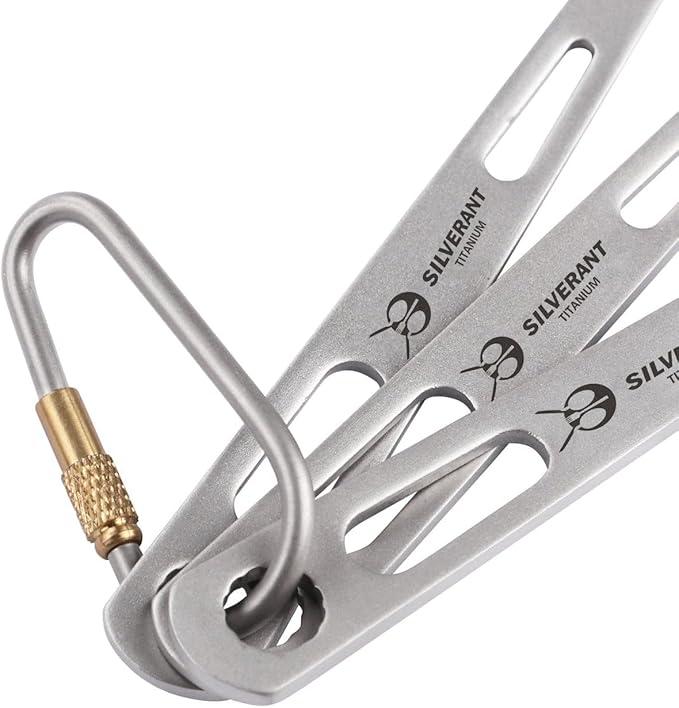 SILVERANT Titanium Camping Flatware, Knife Fork & Spoon 3 Piece Camping Cutlery Set Lightweight Tableware for Lunch Box Outdoor Camping & Hiking, Comes with Drawstring Bag & Carabiner- Polished