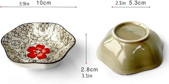 Dinner Plates Appetizer Plates Japanese Style Soy Sauce Dishes Set of 6, Household Ceramic Flower Dishe Serving for Dumpling, Side Dish, Sushi Bowl Sets，B