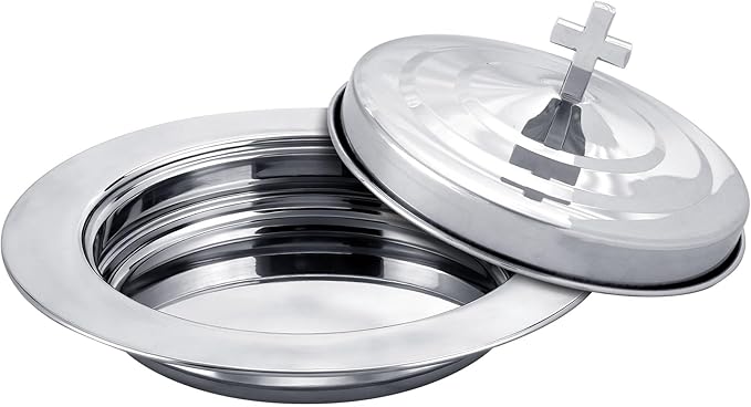 1Pcs Stainless Steel Communion Bread Plate for Church with Lid – Silver Communion Tray for Bread, Church Worship Supplies