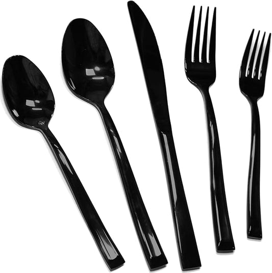 20-Piece Black Silverware Set, Stainless Steel Cutlery Set, Handle Flatware Set, Modern Mirror| Dishwasher Safe| Service for 4