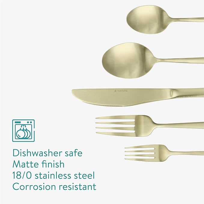 Navaris Silverware Set - Small 20-Piece 18/0 Stainless Steel Kitchen Cutlery Sets with Satin Champagne Finish - Versatile Dinner Knives and Forks and Spoons Dinner Set for 4