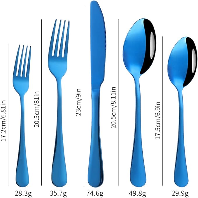 Stainless Steel Customized Flatware Set,Engraving Name Knife Forks Spoon,Personalized names will be engraved on your tableware, Customized Birthday Christmas Gift Blue