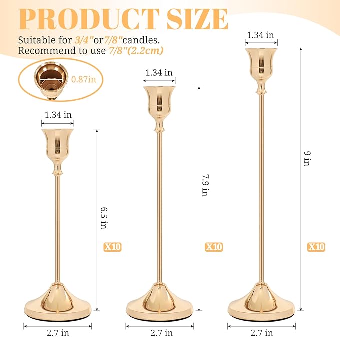 Candlestick Holders 45 PCS, Metal Taper Candle Holder, Gold Candle Holders for Pillar Candles, Vintage Dining Table Centerpiece Decorations for Wedding Party Christmas Halloween Decor