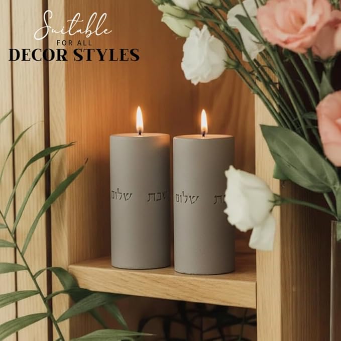SURI Shabbat Candle Holders Set – Modern Judaica Gift for Shabbos & Jewish Holidays – Concrete Dripless Candle Holders for Tea Lights, Short & Tall – Minimalist Jewish Home Decor