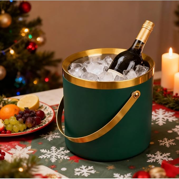 3L Double-Wall Insulated Stainless Steel Ice Bucket with scoop for Cocktail Bar - Metal Ice Bucket for freezer with Lid for parties,Camping,and More!champagne bucket,bar cart accessories
