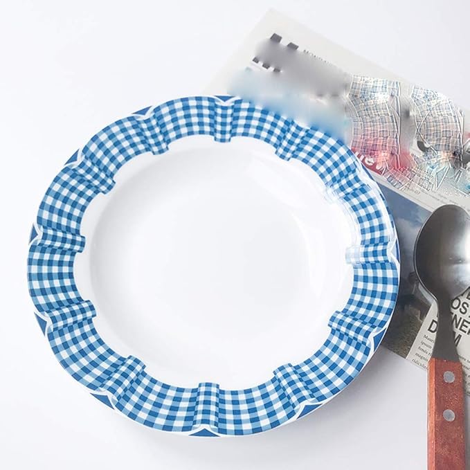 Dining Plate Retro Lace Blue Light Luxury Style Plate Simple Ceramic Breakfast Plate Dessert Plate