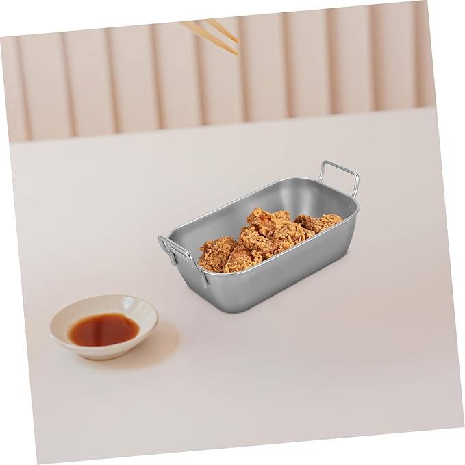 Unomor 1set Stainless Steel Food Trays with Handle Serving Platters for Fried Foods Snacks and Candy Storage for Parties Picnics and Gatherings 2pcs