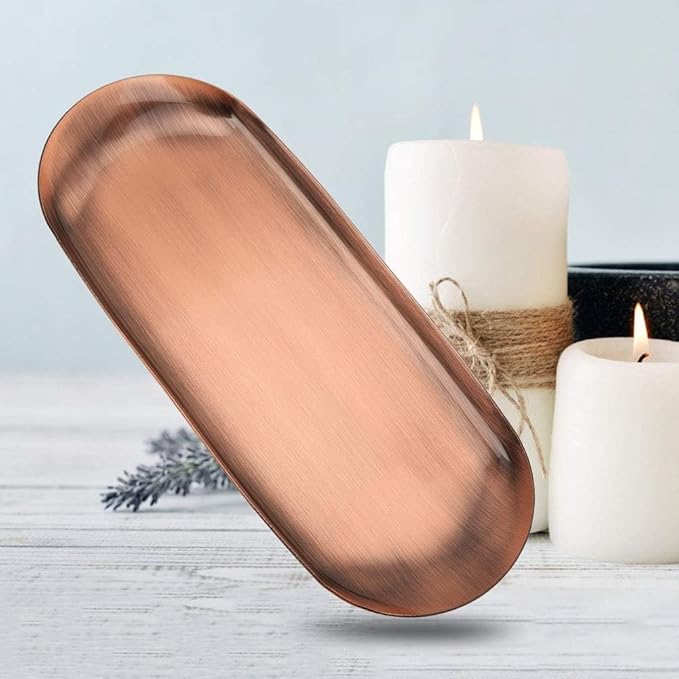 2Pcs Oval Metal Trays, 9.1 x 3.7in Stainless Steel Decorative Tray Serving Plate Vanity Trays Bathroom Candle Trays Fruit Snacks Tray
