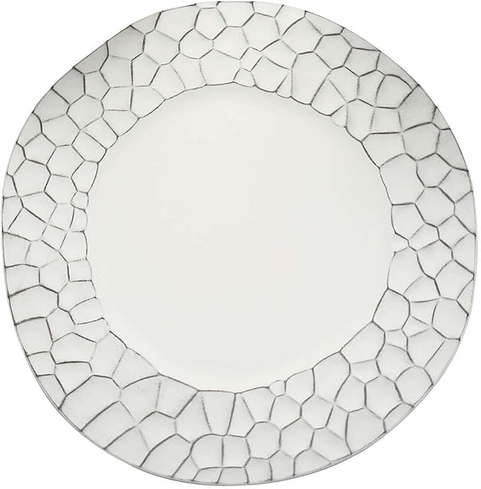Efavormart 6 Pack | 13" Matte White Plastic Hammered Rim Dinner Charger Plates, Decorative Disposable Irregular Round Serving Plates
