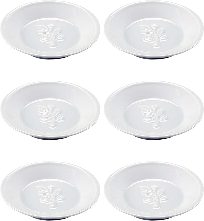 HIC Kitchen Embossed Oil Dipping Dishes, Olive Branch Design, Round, Fine Porcelain, 5-Inch Diameter, Set of 6