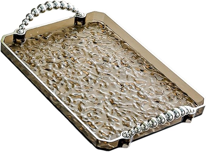 Yajuyi Rectangular Tray for Serving and Organizing Jewelry, Fruit, and More in Living Room, Gray Silver Edge